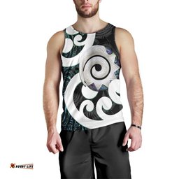 Aotearoa Koru Men Tank Top Cyan Maori Paua Shell Mix Silver Fern LT14