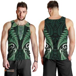 Aotearoa Pounamu Niho Men Tank Top Silver Fern Mix Maori Pattern - Green LT14