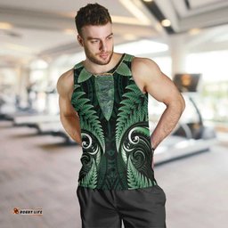 Aotearoa Pounamu Niho Men Tank Top Silver Fern Mix Maori Pattern - Green LT14