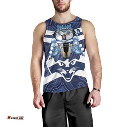 AFL Cats Football Personalised Men Tank Top Final Geelong Premiers Trophy Aboriginal LT14