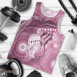 NAIDOC Deadly 50 Years Men Tank Top Jellyfish Aboriginal Culture Inspired Pink LT9