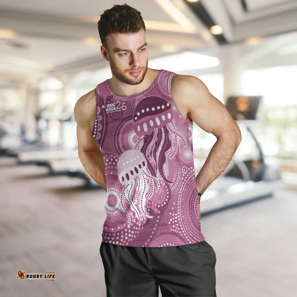 NAIDOC Deadly 50 Years Men Tank Top Jellyfish Aboriginal Culture Inspired Pink LT9