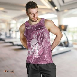 NAIDOC Deadly 50 Years Men Tank Top Jellyfish Aboriginal Culture Inspired Pink LT9