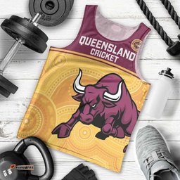 Custom Australia Queensland Cricket Men Tank Top Go Bulls - Aboriginal Art LT14