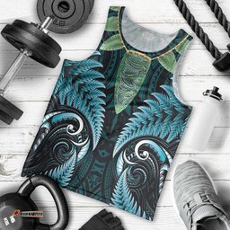 Aotearoa Pounamu Niho Men Tank Top Silver Fern Mix Maori Pattern - Turquoise LT14