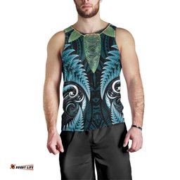 Aotearoa Pounamu Niho Men Tank Top Silver Fern Mix Maori Pattern - Turquoise LT14