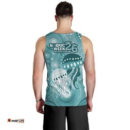 NAIDOC Deadly 50 Years Men Tank Top Jellyfish Aboriginal Culture Inspired Turquoise LT9
