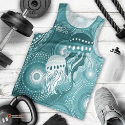 NAIDOC Deadly 50 Years Men Tank Top Jellyfish Aboriginal Culture Inspired Turquoise LT9