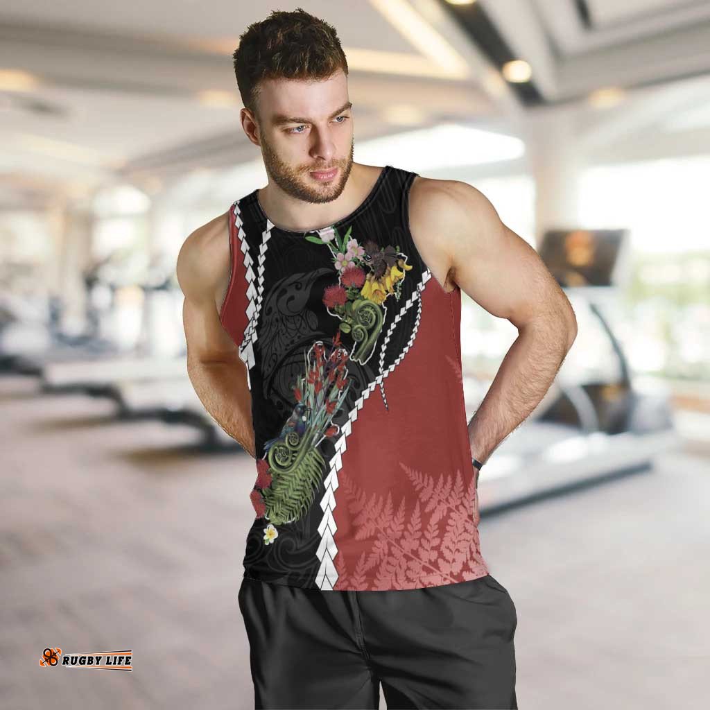 New Zealand Christmas Men Tank Top Flora Map with Birds LT7