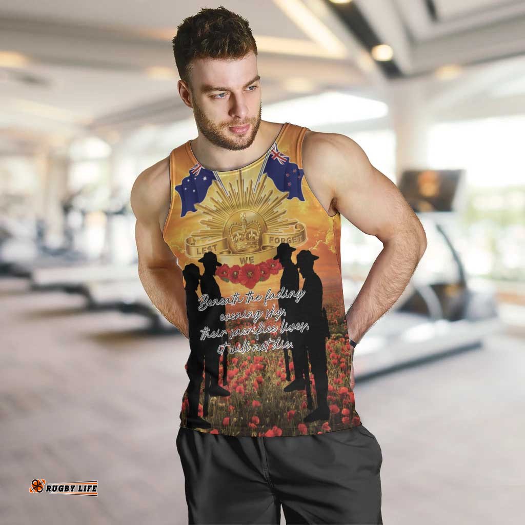 ANZAC Day Men Tank Top Remembrance Tribute Soldiers And Poppy Field LT05