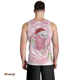 Funny Pink Galah Australia Christmas Men Tank Top Eucalyptus Blossoms Aboriginal Art LT14