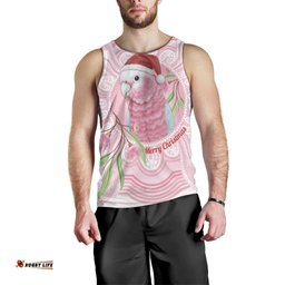 Funny Pink Galah Australia Christmas Men Tank Top Eucalyptus Blossoms Aboriginal Art LT14