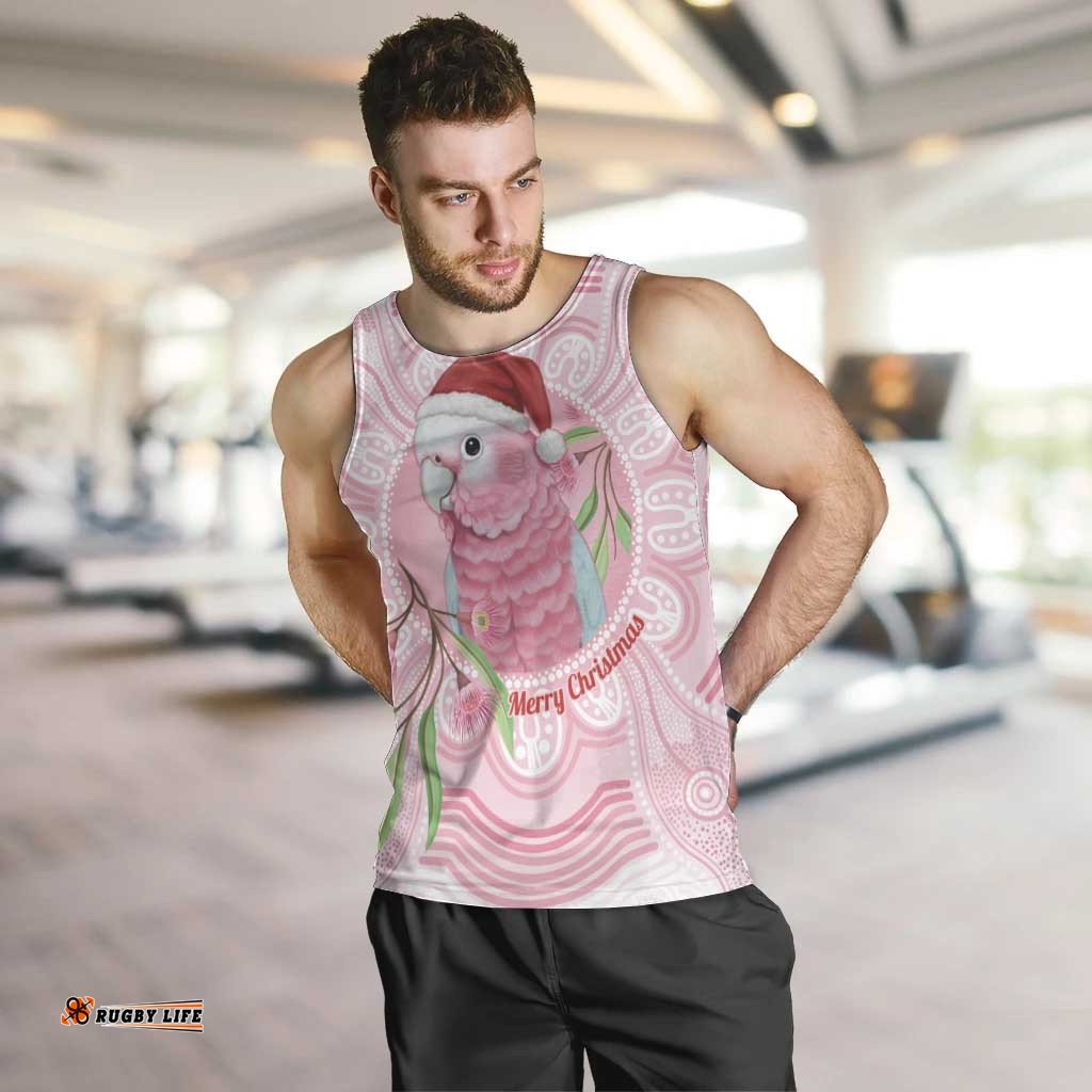 Funny Pink Galah Australia Christmas Men Tank Top Eucalyptus Blossoms Aboriginal Art LT14