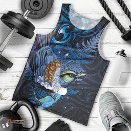 Aotearoa Matariki Men Tank Top Maori Tribal with Silver Fern and Tui Bird Galaxy Style LT03