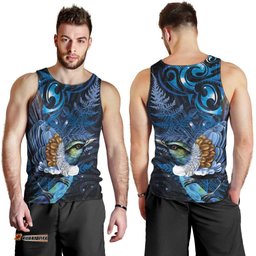 Aotearoa Matariki Men Tank Top Maori Tribal with Silver Fern and Tui Bird Galaxy Style LT03