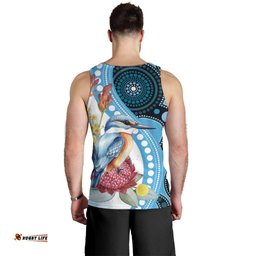 Australia Azure Kingfisher Men Tank Top Australian Native Flowers Indigenous Art LT14