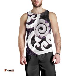 Aotearoa Koru Men Tank Top Purple Maori Paua Shell Mix Silver Fern LT14