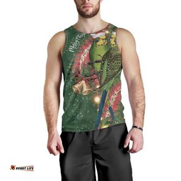 Green Budgerigars on Callistemon Men Tank Top Merry Christmas Aussie LT7