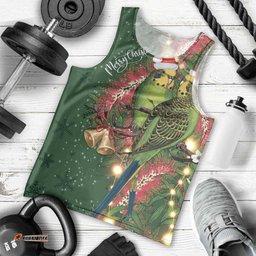 Green Budgerigars on Callistemon Men Tank Top Merry Christmas Aussie LT7