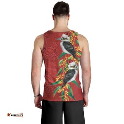 Aussie Kokaburra Golden Wattle Christmas Men Tank Top Aboriginal Dots Painting Red Motif LT9
