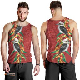 Aussie Kokaburra Golden Wattle Christmas Men Tank Top Aboriginal Dots Painting Red Motif LT9