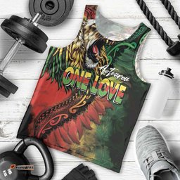 Aotearoa One Love Men Tank Top Reggae Lion with Kakahu Huruhuru LT03