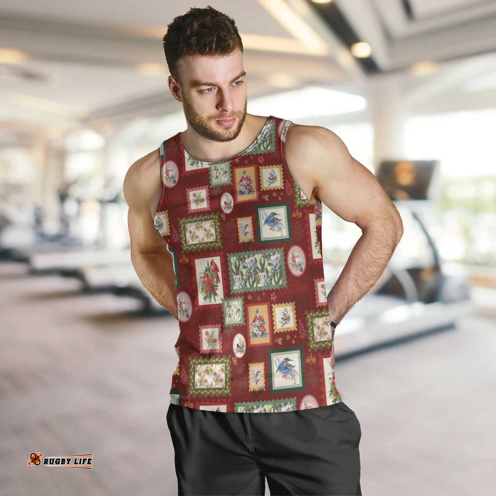 Aussie Birds Christmas La La Land Men Tank Top Red Vintage Stamp Edition LT9