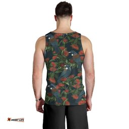 New Zealand Christmas Men Tank Top Romantic Tui Birds on Pohutukawa - Cobalt LT7