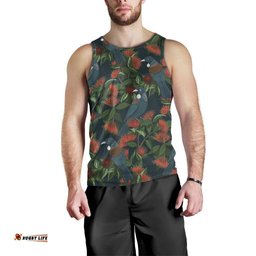 New Zealand Christmas Men Tank Top Romantic Tui Birds on Pohutukawa - Cobalt LT7