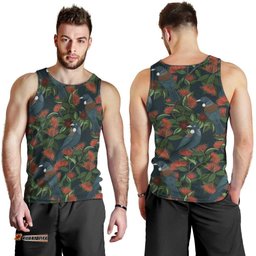 New Zealand Christmas Men Tank Top Romantic Tui Birds on Pohutukawa - Cobalt LT7