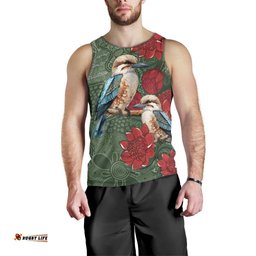 Kokaburra and Waratah Men Tank Top Aboriginal Art LT9