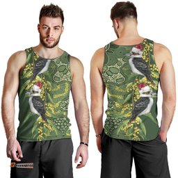Aussie Kokaburra Golden Wattle Christmas Men Tank Top Aboriginal Dots Painting Green Motif LT9