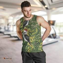 Aussie Kokaburra Golden Wattle Christmas Men Tank Top Aboriginal Dots Painting Green Motif LT9