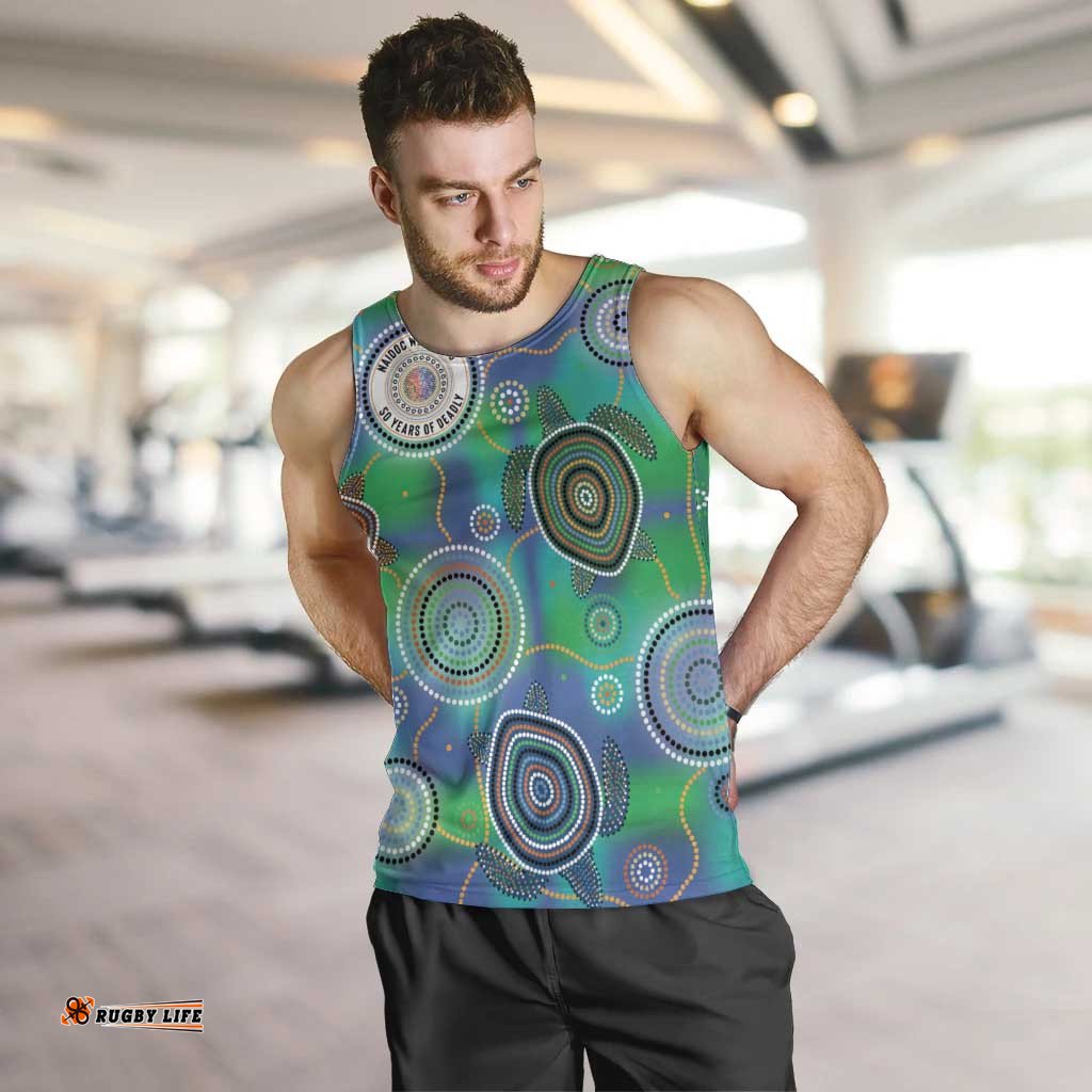 NAIDOC 50 Years of Deadly Men Tank Top Sea Turtle Aboriginal Dot Art LT19