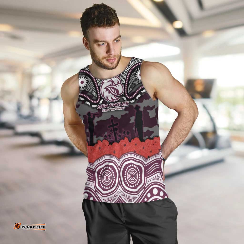 ANZAC Day Manly Warringah Sea Eagles Men Tank Top Military Memorial Aboriginal Indigenous Art TS04