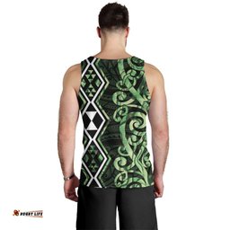 Green Aotearoa Men Tank Top Taniko Motifs With Paua Shell Kowhaiwhai LT14