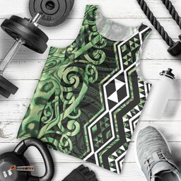 Green Aotearoa Men Tank Top Taniko Motifs With Paua Shell Kowhaiwhai LT14