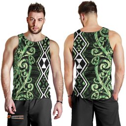 Green Aotearoa Men Tank Top Taniko Motifs With Paua Shell Kowhaiwhai LT14