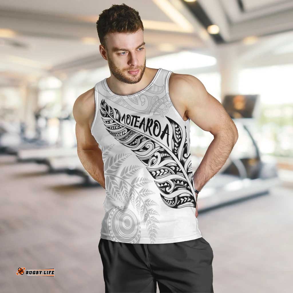 Aotearoa Personalized Lawn Bowls Maori Men Tank Top New Zealand White Tribal Silver Fern LT7