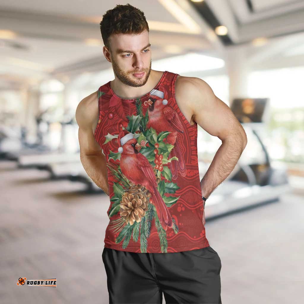 Aussie Red Cardinal Men Tank Top Aboriginal Inspired Christmas LT9