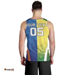 Custom Australia And India Cricket Men Tank Top Ashoka Chakra With Aboriginal LT05
