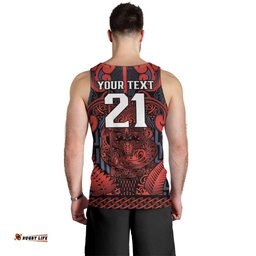 Custom New Zealand Taiaha Maori Men Tank Top Whero Minimalist Silver Fern Tukutuku Motif LT9