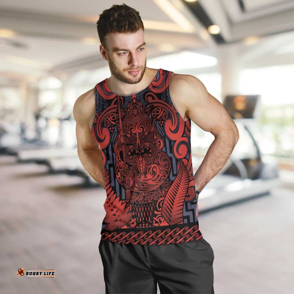Custom New Zealand Taiaha Maori Men Tank Top Whero Minimalist Silver Fern Tukutuku Motif LT9