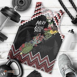 New Zealand Christmas Taniko Poutama Men Tank Top Flora Map with Birds LT7