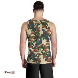New Zealand Christmas Men Tank Top Romantic Tui Birds on Pohutukawa - Ivory LT7