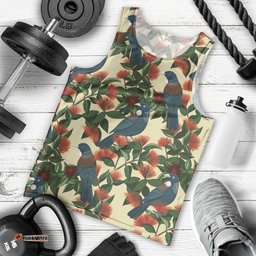 New Zealand Christmas Men Tank Top Romantic Tui Birds on Pohutukawa - Ivory LT7