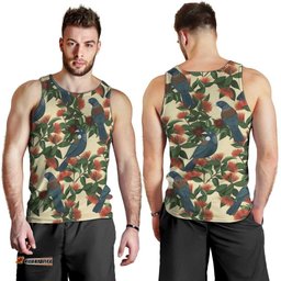 New Zealand Christmas Men Tank Top Romantic Tui Birds on Pohutukawa - Ivory LT7