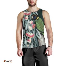 Australian Ringneck Parrot Men Tank Top Barnardius Zonarius Eucalyptus Flowers Aboriginal Art LT14