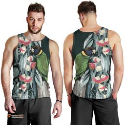 Australian Ringneck Parrot Men Tank Top Barnardius Zonarius Eucalyptus Flowers Aboriginal Art LT14