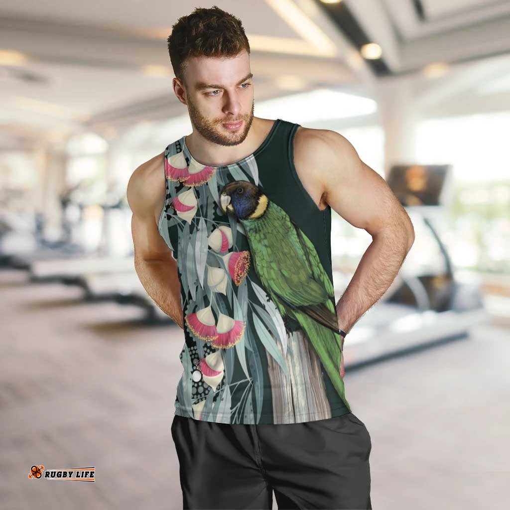 Australian Ringneck Parrot Men Tank Top Barnardius Zonarius Eucalyptus Flowers Aboriginal Art LT14